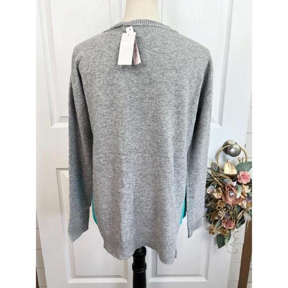 Olivia & Grace 100% Cashmere Sweater Size M Grey Turquoise Crewneck Soft Knit - Picture 8 of 13